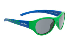 Junior Polarised PK922 GR.SM Angled Side View. Green Frame with Blue Arms and Smoke Lens