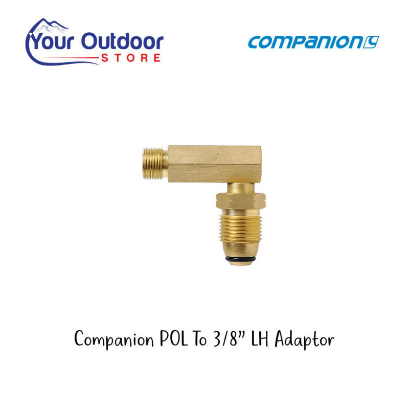 Companion POL To 3/8in LH Cylinder Adaptor. Hero image with title and logos