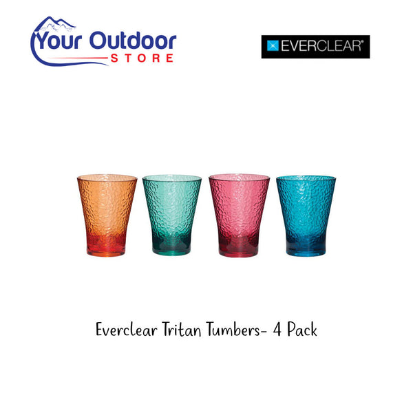 Everclear Tritan 4 Pack Multi Colour Tumbler. Hero image with title and logos