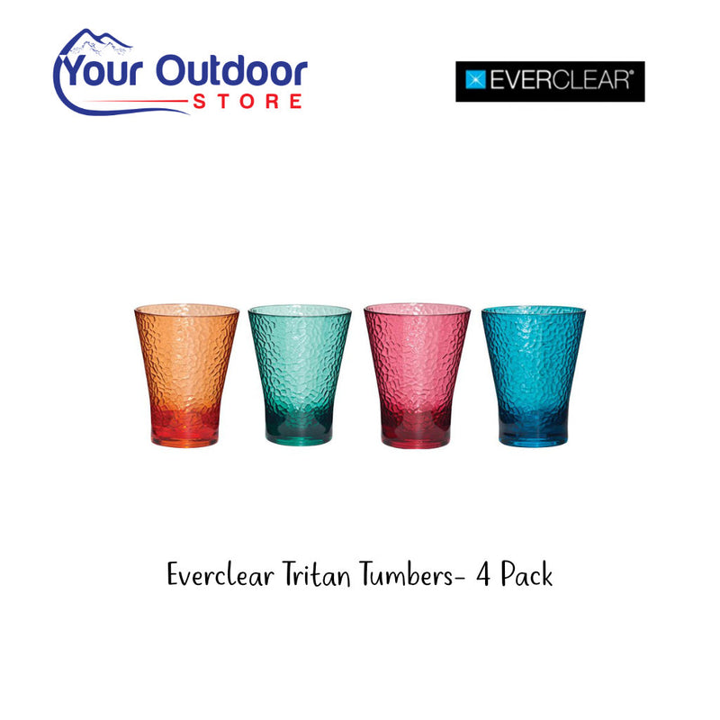 Everclear Tritan 4 Pack Multi Colour Tumbler. Hero image with title and logos