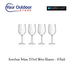 Everclear Tritan 355ml Shatterproof Wine Glasses. Hero image with title and logos