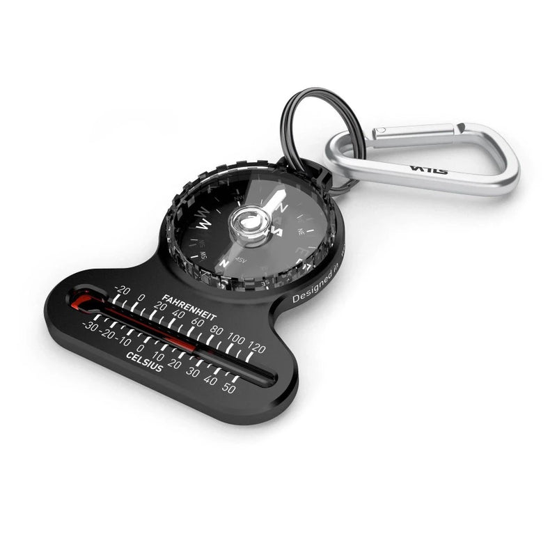 Black | Compass with carabiner hook attached