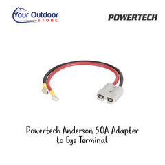 Powertech Anderson 50A Adapter to Eye Terminal. Hero image with title and logos