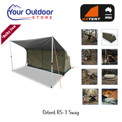 Oztent RS-1 Series II King Single Swag. Hero image with title and logos
