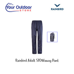 Rainbird Adult Stowaway overpant. Hero image with title and logos