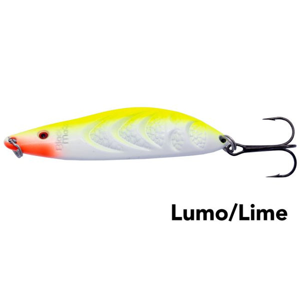 Lumo Lime | Black Magic Rattle Snack Spoon Lure