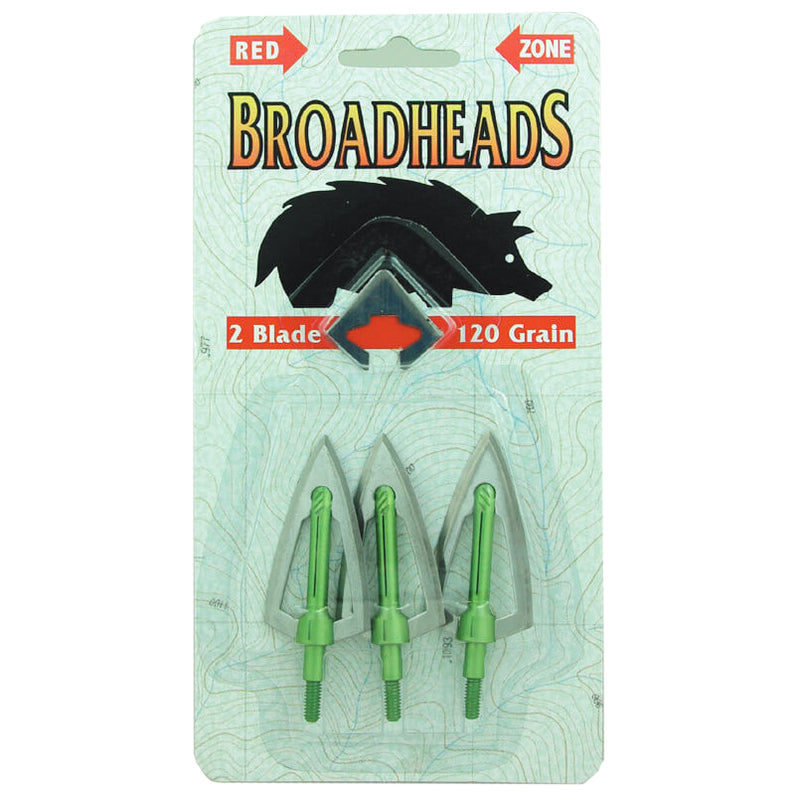 Redzone Broadheads 2 Blade shown in packaging | Sliver/Green