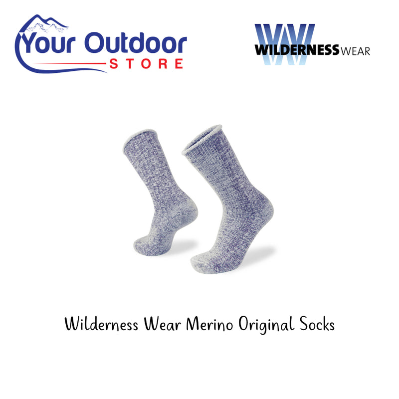 Wilderness Wear Merino Original Socks. Hero Image Showing Logos and Title. 