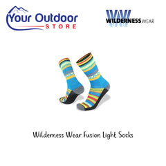 Wilderness Wear Fusion Light Socks. Hero Image Showing Logos and Title. 