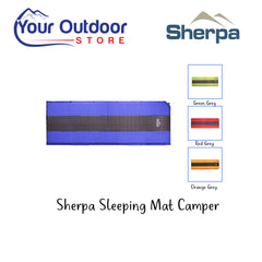 Sherpa Sleeping Mat Camper. Hero Image Showing Logos, Title and Colour Variants. 