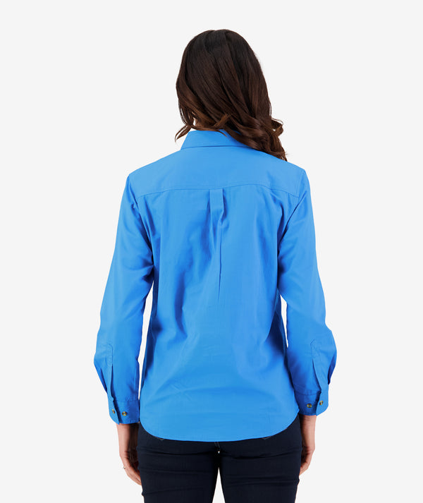 Aqua | Swanndri Womens Roma Long Sleeve Shirt. Back View