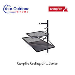 Campfire Cooking Grill Combo. Hero image with title and logos