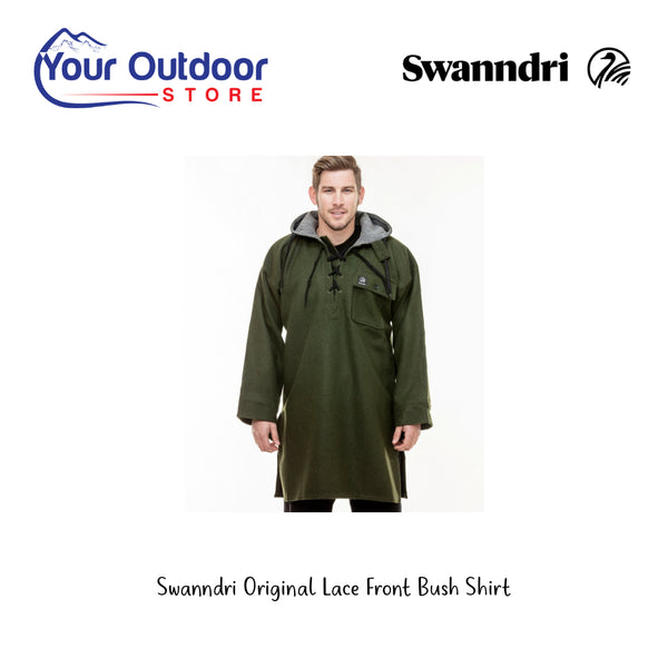 Swanndri Original Lace Front Bush Shirt. Hero Image Showing Logos and Title. 
