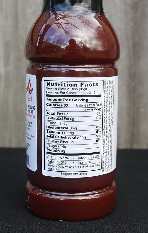 Lamberts Sweet Sauce O'Mine. BBQ marinade sauce. Nutritional information panel. Your Outdoor Store