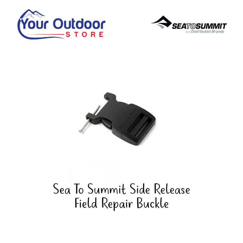 Sea to Summit Field Repair Side Release Buckle. Hero image with title and logos