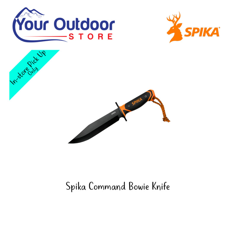 Spika Command Bowie Knife. Hero Image Showing Logos and Title. 