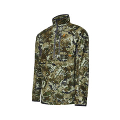 Biarri Camo | Spika Tracker Shirt Angled Front View Showing Zipper on Chest and Chest Pocket. 