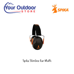 Spika Slimline Ear Muffs. Hero Image Showing Logos and Title. 