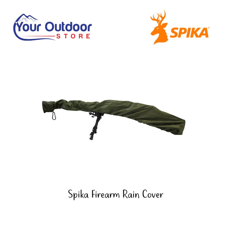 Spika Firearm Rain Cover. Hero Image With Title and Logos