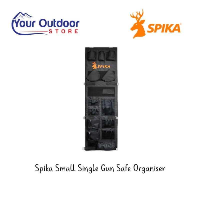 Black | Spika Small Single Gun Safe Organiser SO-01. Hero Image With Title and Logos