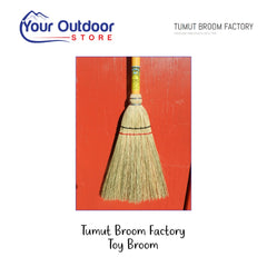 Tumut Broom Factory - 3 Tie Kids Toy Broom. Hero Image Showing Logos and Title. 