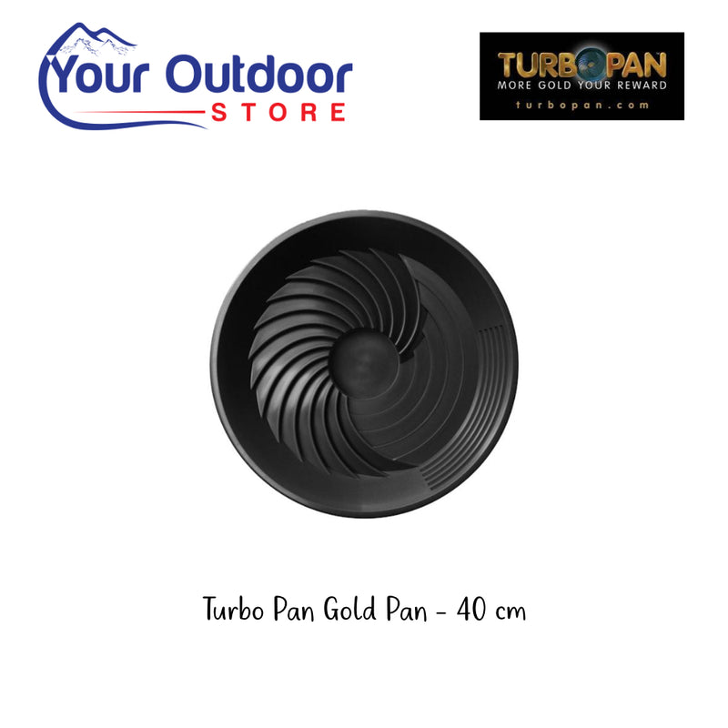 Black | Turbo Pan Gold Pan - 40 cm. Hero Image Showing Logos and Title. 