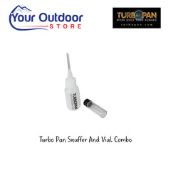 Turbo Pan Snuffer and Vial Combo. Hero Image Showing Logo and Title. 