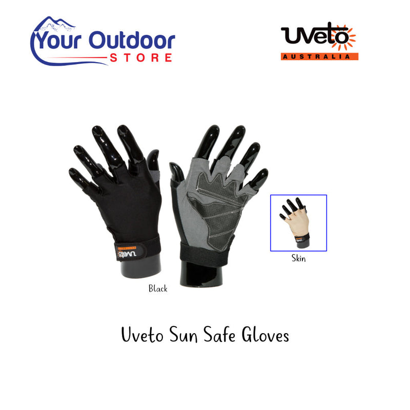 UVeto Sun Safe Gloves. Hero image with title and logos