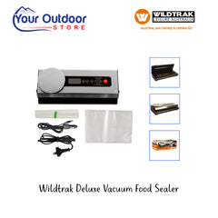 Wildtrak Deluxe Vacuum Food Sealer. Hero image with title and logos
