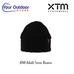 XTM Adult Scree Beanie. Hero image with title and logos
