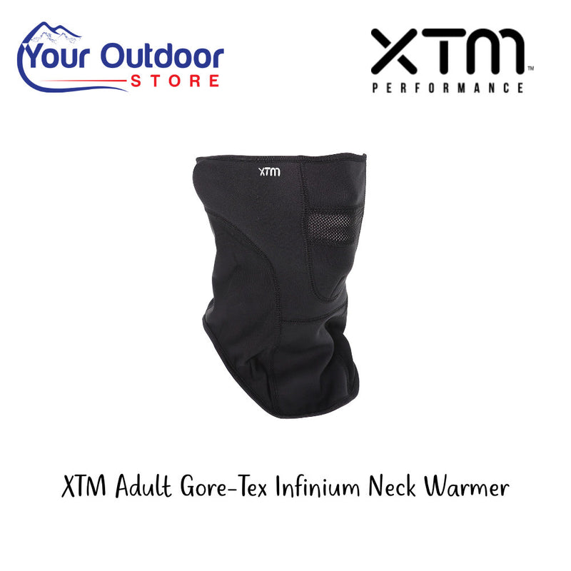 XTM Adult Gore-Tex Infinium Neck Warmer. Hero image with title and logos