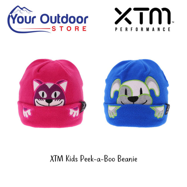 XTM Kids Peek-a-Boo Beanie. Hero Image with both colours, title and logos