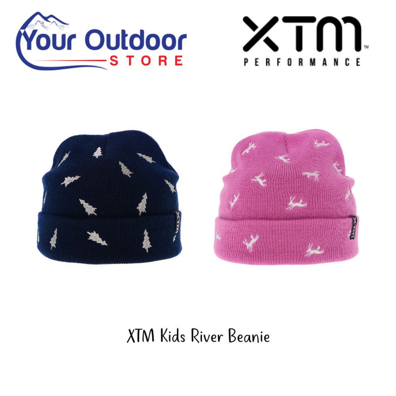 XTM Kids River Beanie. Hero image with both colours, title and logos