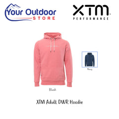 XTM Adult DWR Hoodie. Hero image with colour insert, title and logos
