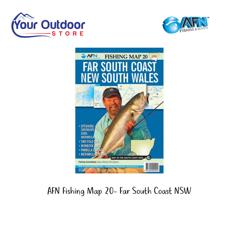 AFN Fishing Map 20 Far South Coast New South Wales. Hero image with title and logos