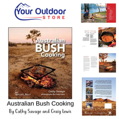 Australian Bush Cooking by Cathy Savage and Craig Lewis. Hero Image with logo and page previews