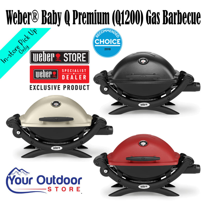 Weber Baby Q Premium (Q1200) Barbecue. Hero image with title and logos 