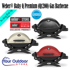 Weber Baby Q Premium (Q1200) Barbecue. Hero image with title and logos 