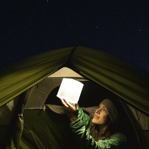Hanging lantern inside a tent