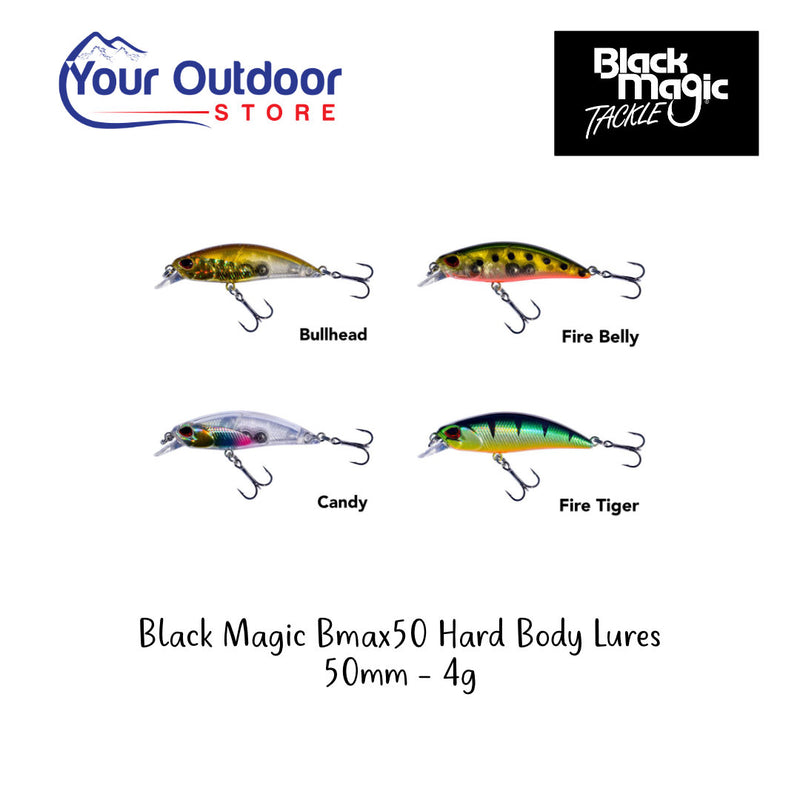 Black Magic Bmax 50 Hard Body Lures. Hero image with title and logos
