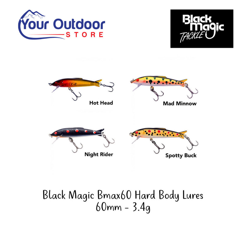 Black Magic Bmax60 Hard Body Lures. Hero image with title and logos