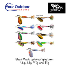Black Magic Spinmax Spin Lure. Hero image with title and logos