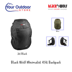 Jet Black | Black Wolf Minimalist 45 Backpack. Hero