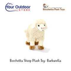 White | Bocchetta Sheep Plush Toy - Barbarella. Hero Image with title and logos