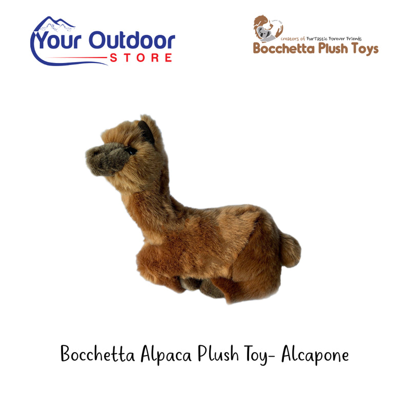 Brown | Bocchetta Lying Alpaca Plush Toy - Alcapone. Hero Image with logo and title