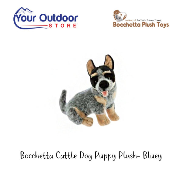 Bocchetta Cattle Dog Plush Toy - Bluey. Hero image with title and logos