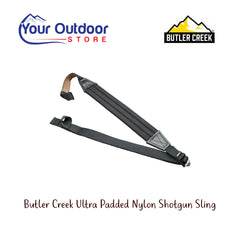 Butler Creek Nylon Ultra Padded Shotgun Sling. Hero image with title and logos