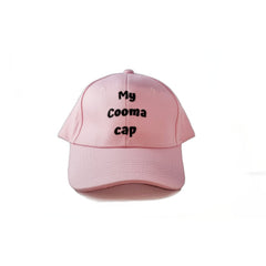 Pink | my cooma cap front with black embroidery