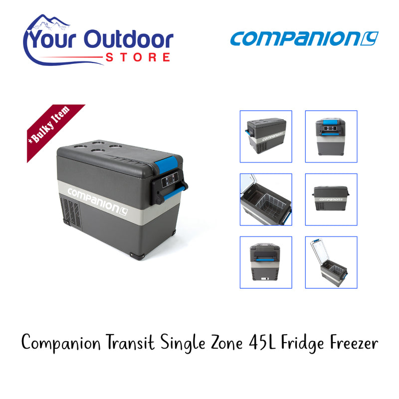 Companion Single Zone 45 Litre Fridge Freezer. Hero image with title and logos