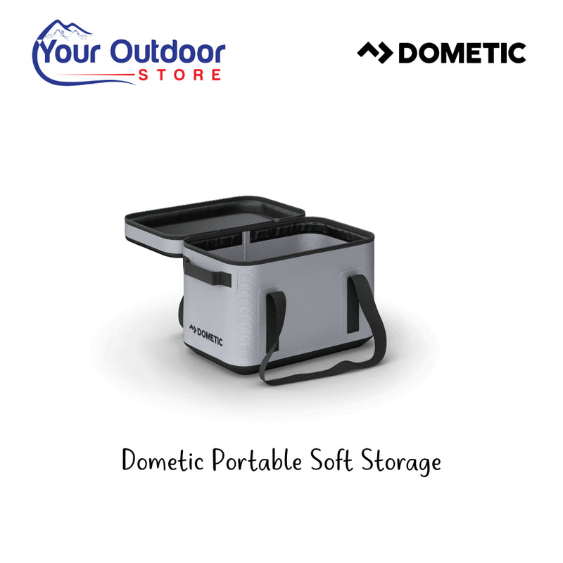 Dometic Portable Soft Storage 20L. Hero image with title and logos